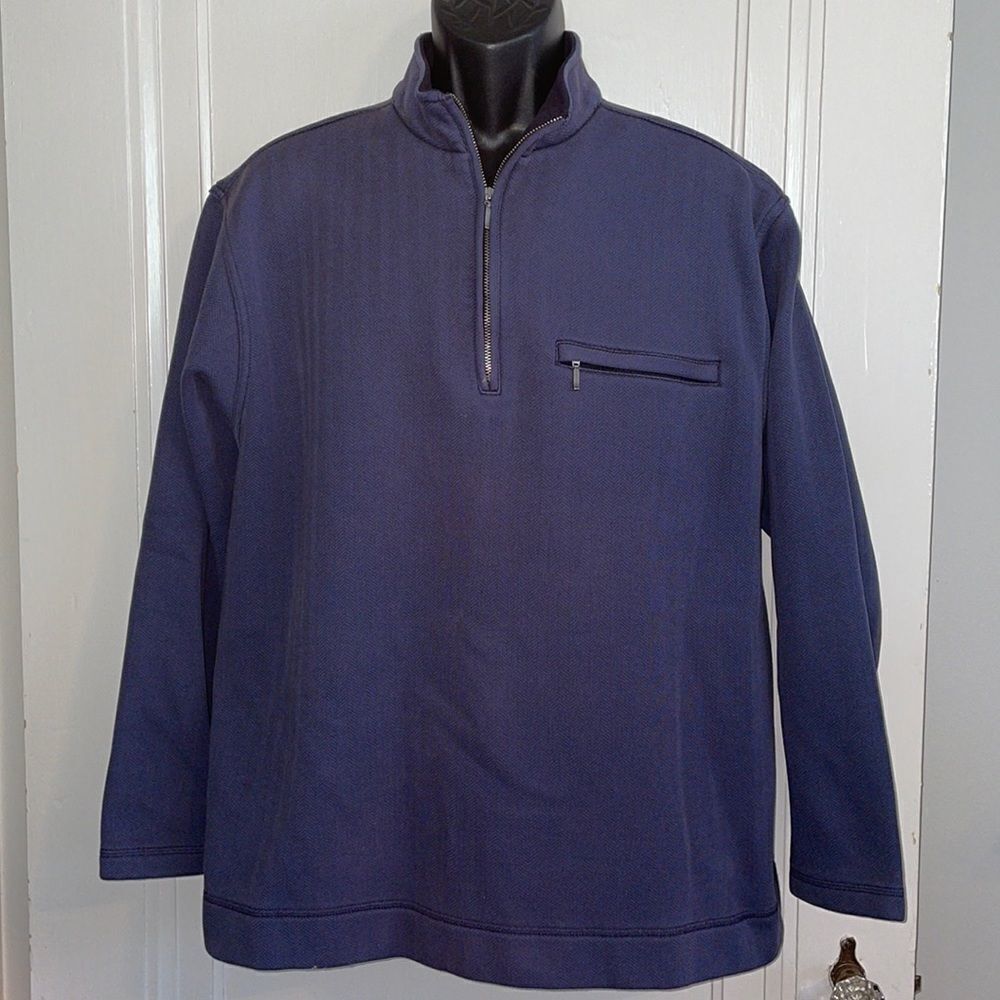 Roundtree & Yorke dark navy blue zip up neck fleece lined pullover‎